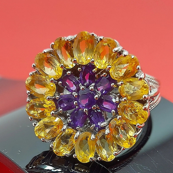 Natural Citrine, Amethyst, Rhodolite Garnet 925 Sterling Silver Ring Size 7.75 - Picture 7 of 12
